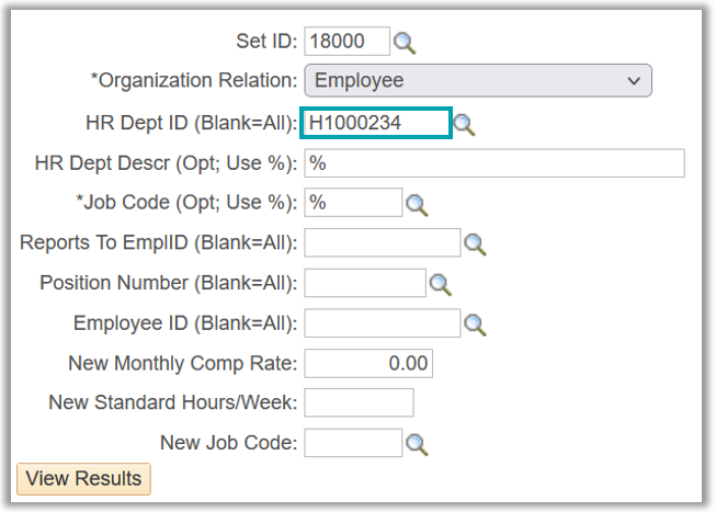 Shows query prompt with HR department entered